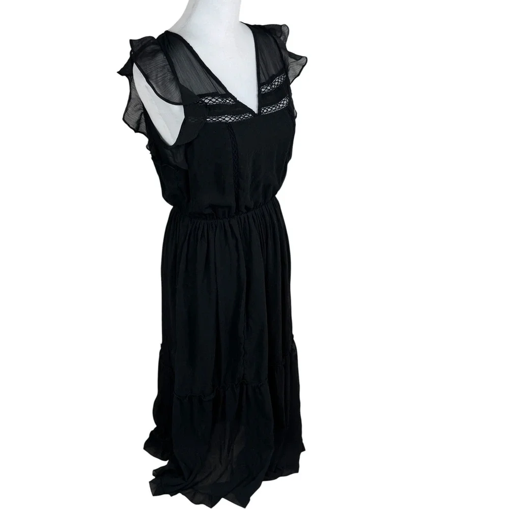 Abercrombie & Fitch Black Gauze Ruffle Sleeveless Maxi Dress Medium